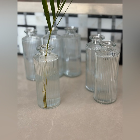 Set of 6 West Elm Modern Glass Ribbed Bud Vases - Picture 6 of 11